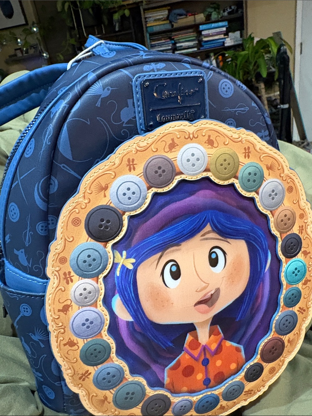 Loungefly Navy Blue Coraline Button-Frame Kids Backpack